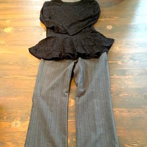 Grey with slight back stripe wide leg dress pants.